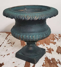 Load image into Gallery viewer, Antique 19th Century Cast Iron Black &amp; Blue Urn Planter | Vintage Character